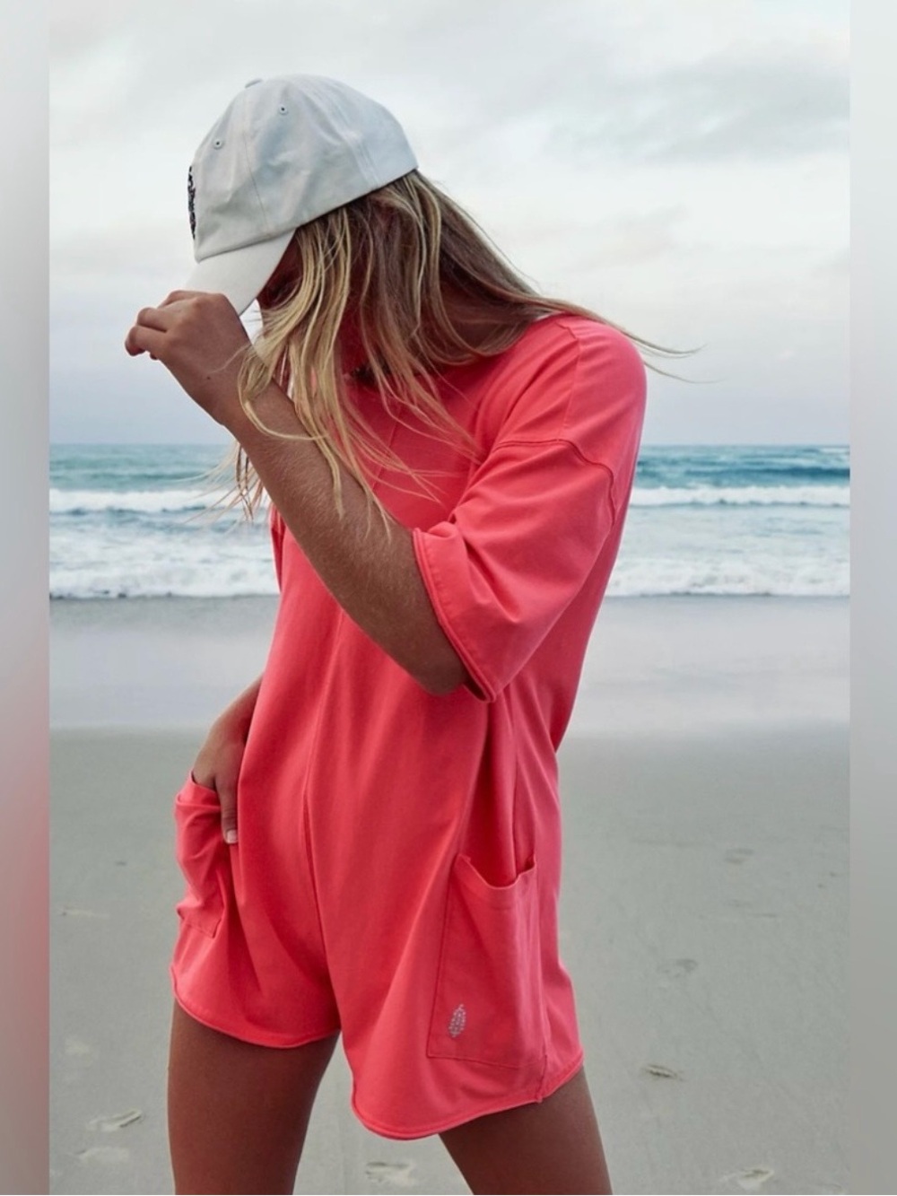 FP Movement Hot Shot Tee Romper in Electric Sunset Pink